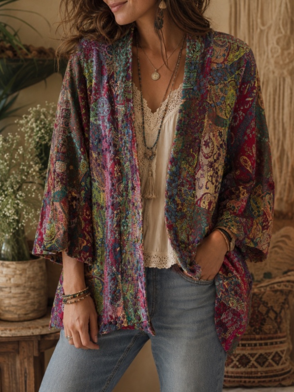 Soft Surroundings Paisley Paloma Art to Wear Kimono Style Jacket